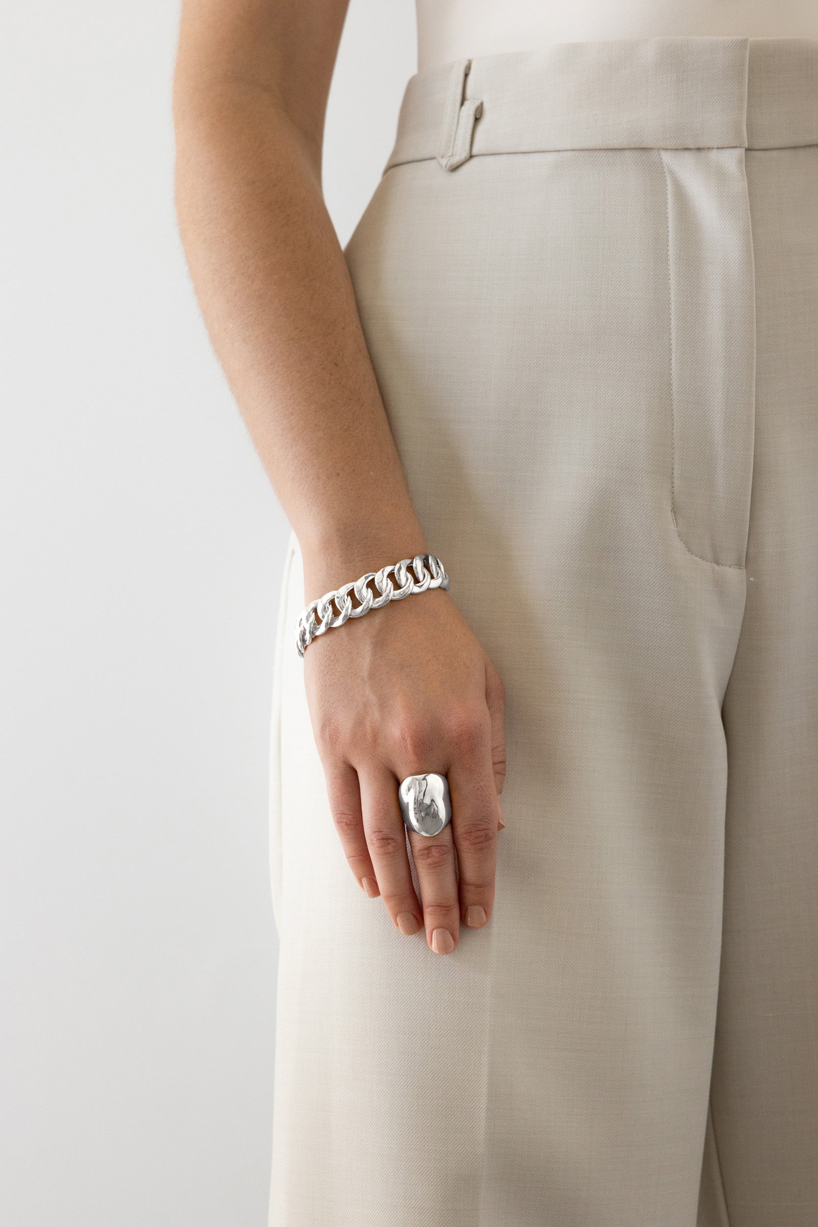 Flash Jewellery Dylan Dome Ring in Sterling Silver on model