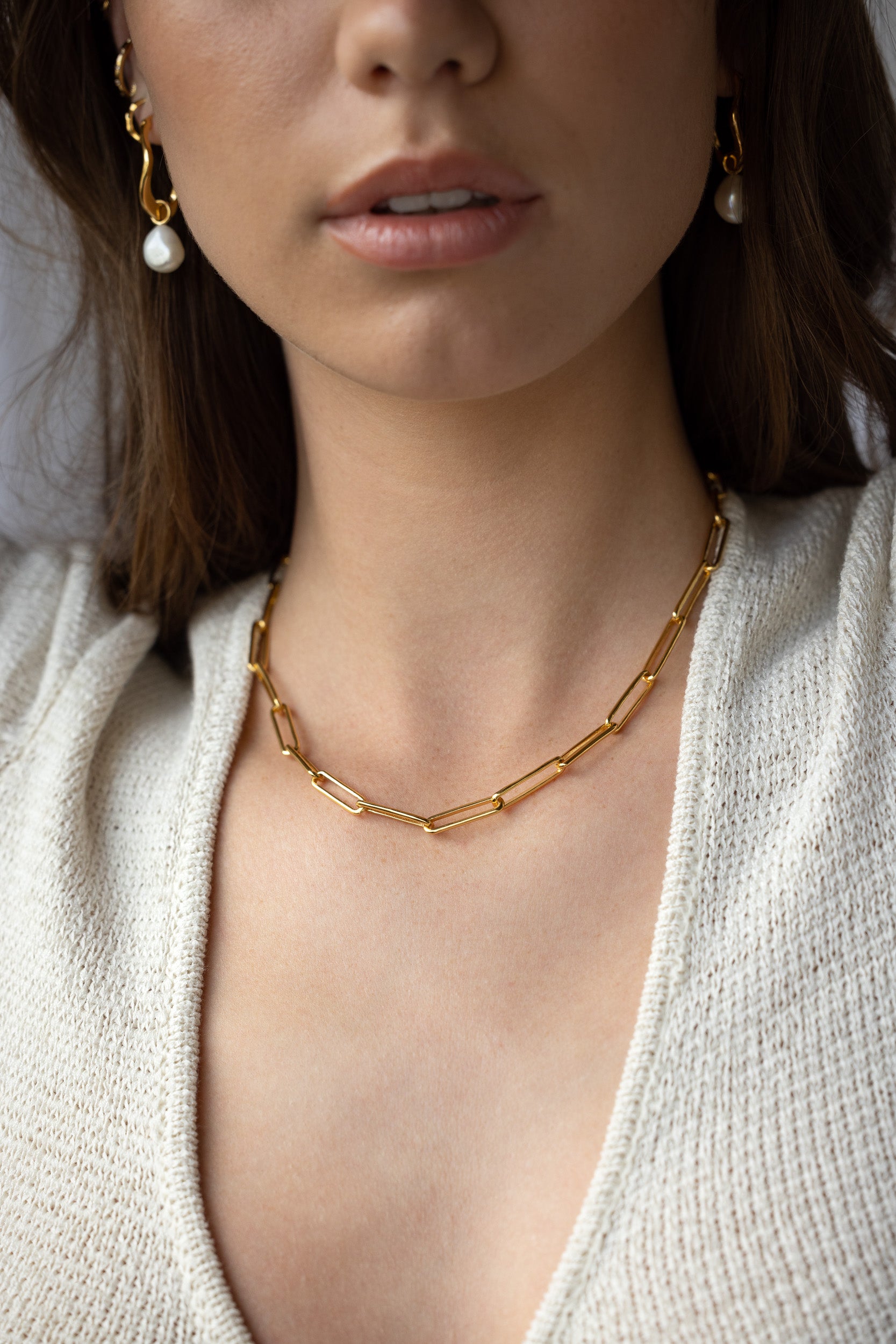 Flash Jewellery Horizon Chain Necklace in 14k Gold Vermeil on model