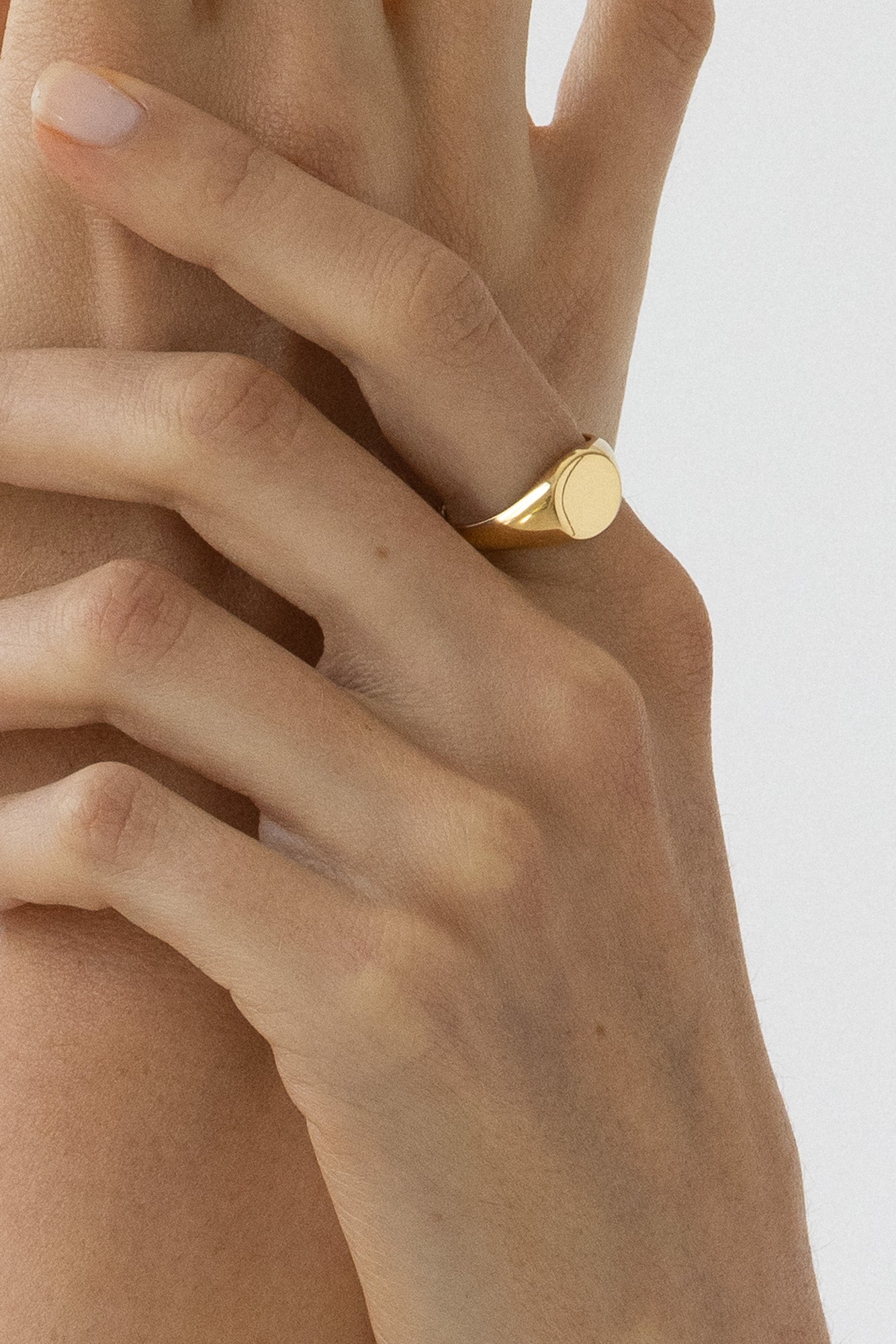 Flash Jewellery Classic Signet Ring in 9K Gold on models hand
